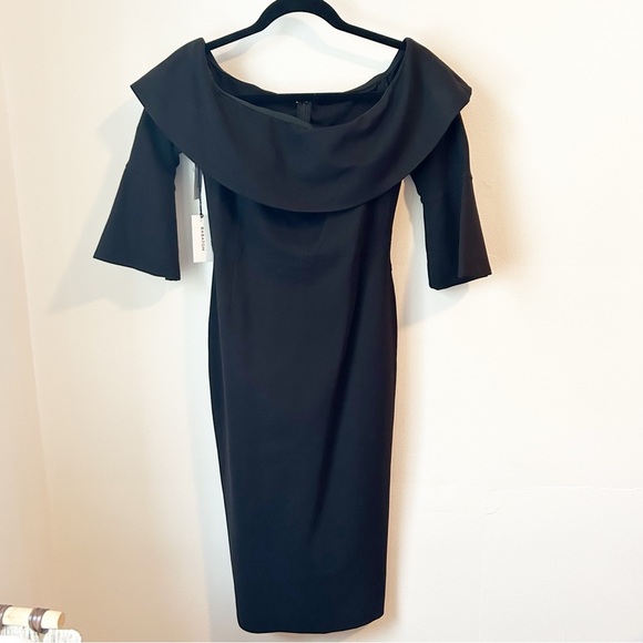 NWT Babaton Black Giovani Off Shoulder 3/4 Sleeve Ponte Dress - Size 6 - Picture 3 of 16